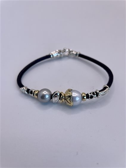 Bracciale Soma Gioielli Donna Bracciale in oro, cuoio e argento in Pelle Perla MIS B2050 BR CU/AG/OG - MIS B2050 BR CU/AG/OG